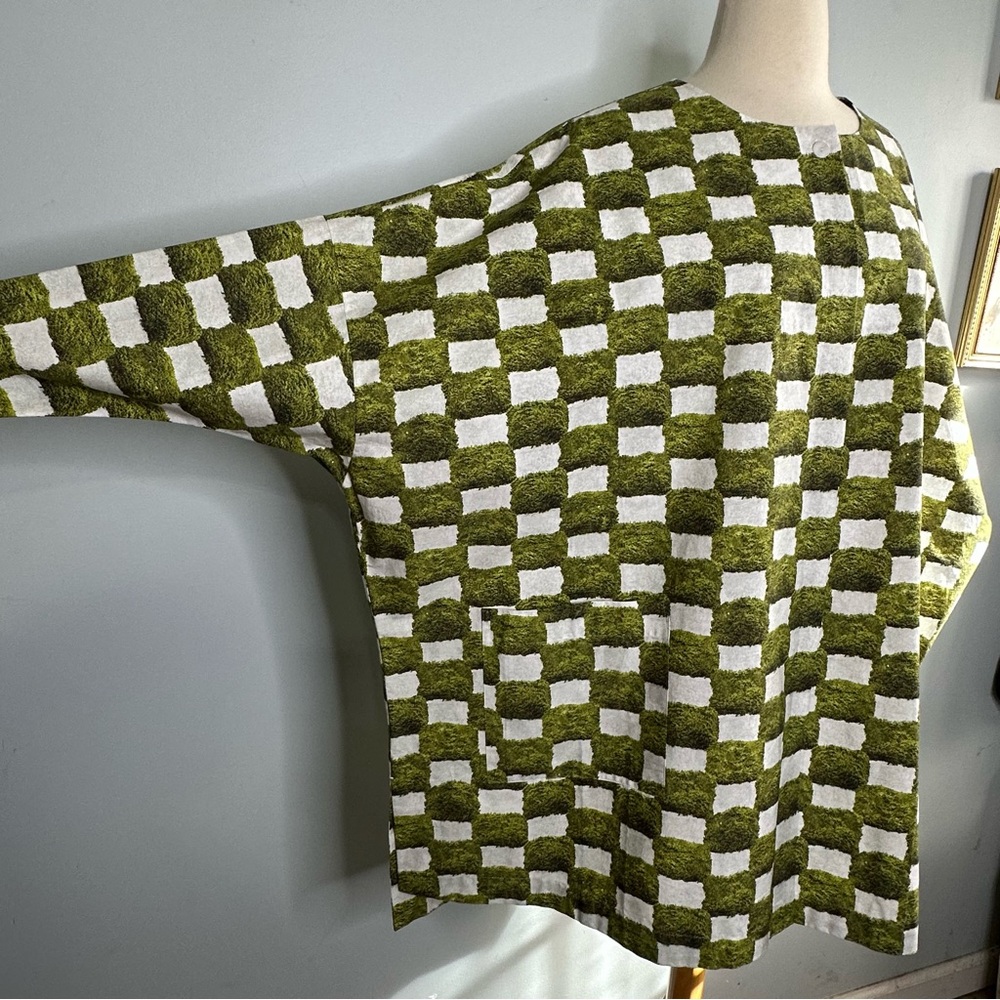 Unknown Brand Green Grass Checkered Print Oversized Kaftan Poncho Dress O/S - Picture 4 of 14